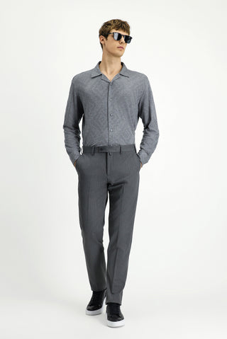  Orta Gri Uzun Kol Regular Fit Desenli Örme Spor Gömlek