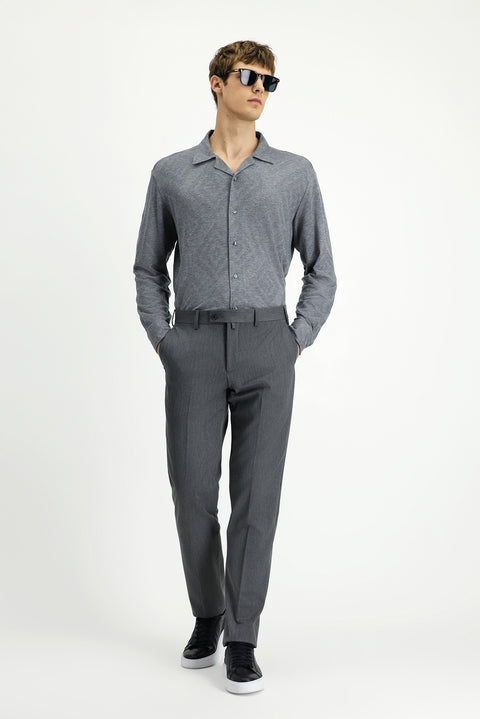 Orta Gri Uzun Kol Regular Fit Desenli Örme Spor Gömlek