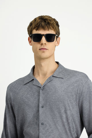  Orta Gri Uzun Kol Regular Fit Desenli Örme Spor Gömlek