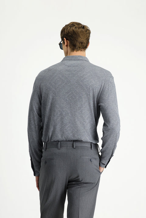 Orta Gri Uzun Kol Regular Fit Desenli Örme Spor Gömlek