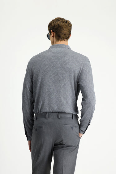 Orta Gri Uzun Kol Regular Fit Desenli Örme Spor Gömlek