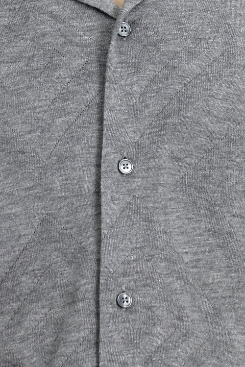 Orta Gri Uzun Kol Regular Fit Desenli Örme Spor Gömlek