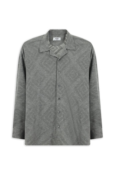 Orta Gri Uzun Kol Regular Fit Desenli Örme Spor Gömlek