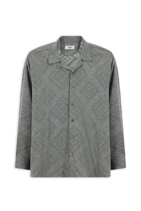 Orta Gri Uzun Kol Regular Fit Desenli Örme Spor Gömlek