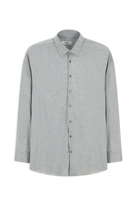 Orta Gri Uzun Kol Regular Fit Örme Spor Gömlek