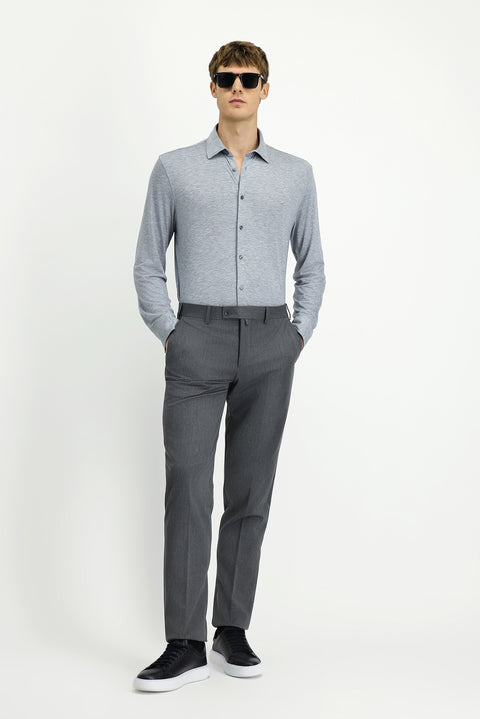 Orta Gri Uzun Kol Regular Fit Örme Spor Gömlek