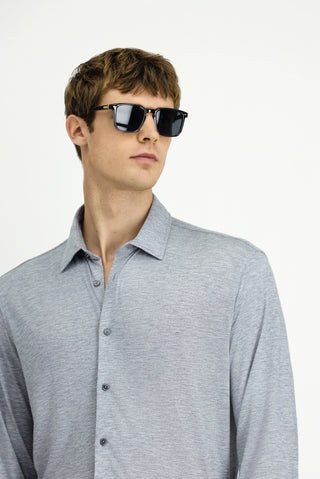  Orta Gri Uzun Kol Regular Fit Örme Spor Gömlek