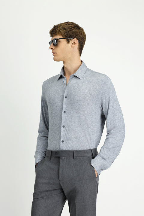 Orta Gri Uzun Kol Regular Fit Örme Spor Gömlek