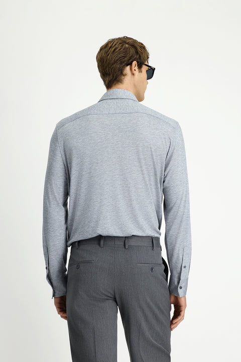 Orta Gri Uzun Kol Regular Fit Örme Spor Gömlek