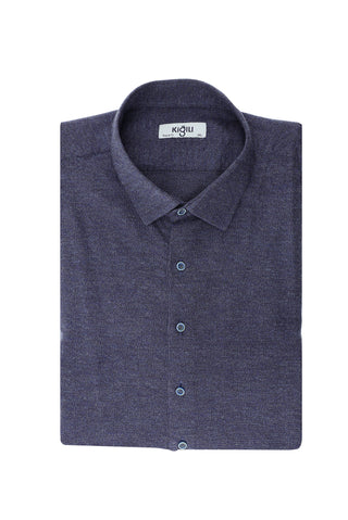  Orta Lacivert Büyük Beden Uzun Kol Pamuk Desenli Pamuk Oduncu Gömlek-Ki??l?