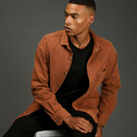 Orta Kahve Uzun Kol Oversize Desenli Shacket Pamuk Gömlek / Mont