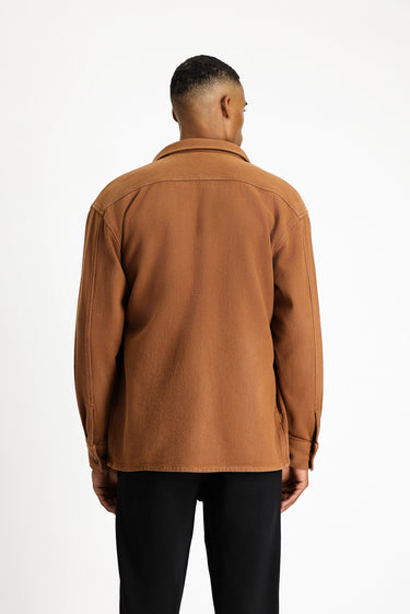 Orta Kahve Uzun Kol Oversize Desenli Shacket Pamuk Gömlek / Mont