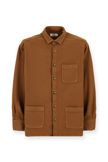 Orta Kahve Uzun Kol Oversize Desenli Shacket Pamuk Gömlek / Mont