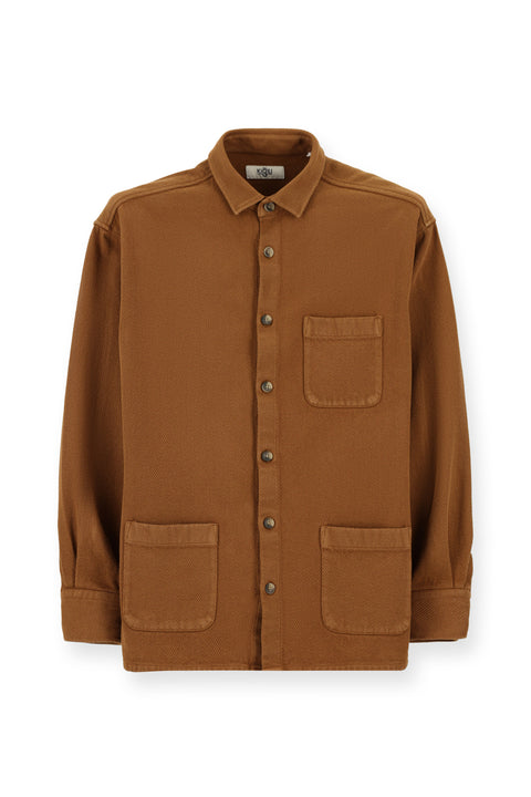 Orta Kahve Uzun Kol Oversize Desenli Shacket Pamuk Gömlek / Mont