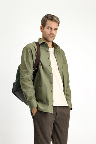  Aç?k Haki Uzun Kol Oversize Desenli Shacket Pamuk Gömlek / Mont-Ki??l?