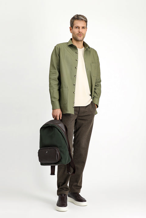 Açık Haki Uzun Kol Oversize Desenli Shacket Pamuk Gömlek / Mont