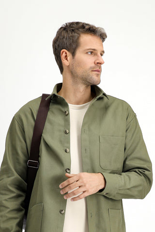  Aç?k Haki Uzun Kol Oversize Desenli Shacket Pamuk Gömlek / Mont-Ki??l?