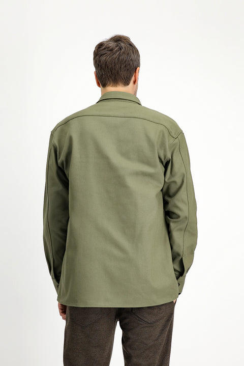 Açık Haki Uzun Kol Oversize Desenli Shacket Pamuk Gömlek / Mont