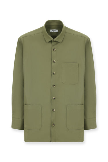 Açık Haki Uzun Kol Oversize Desenli Shacket Pamuk Gömlek / Mont