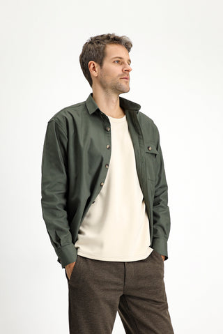  Orta Haki Uzun Kol Oversize Desenli Pamuk Gömlek / Mont