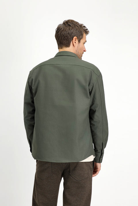 Orta Haki Uzun Kol Oversize Desenli Pamuk Gömlek / Mont