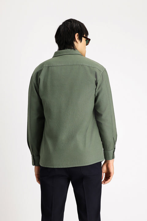 Orta Haki Uzun Kol Oversize Desenli Pamuk Gömlek / Mont