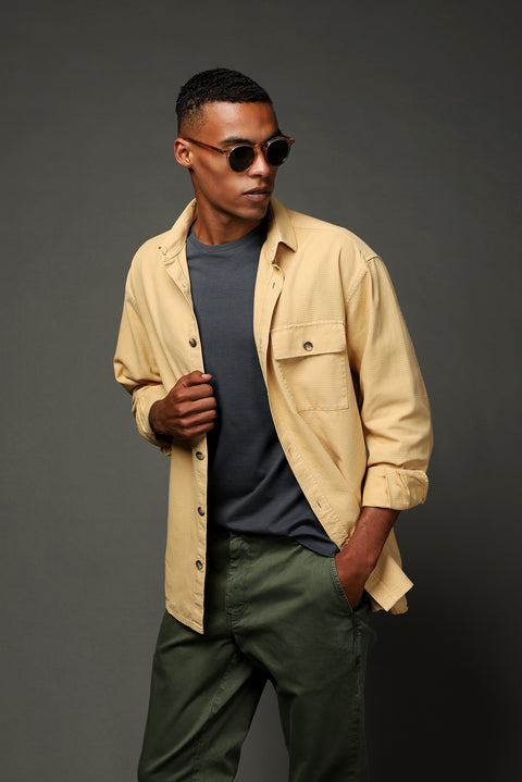 Hardal Uzun Kol Oversize Desenli Pamuk Gömlek / Mont