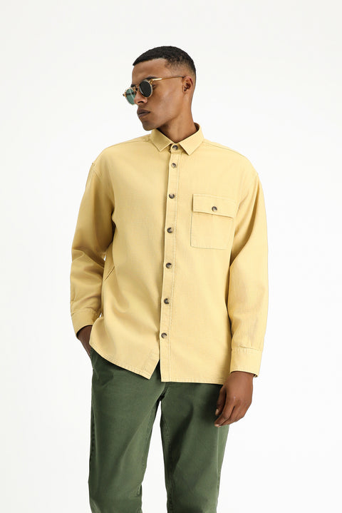 Hardal Uzun Kol Oversize Desenli Pamuk Gömlek / Mont