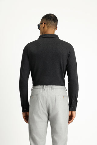  Koyu Antrasit Melanj Uzun Kol Regular Fit Çizgili Örme Pamuk Gömlek