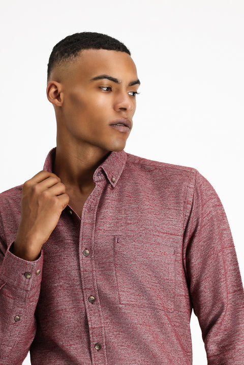 Şarap Bordo Uzun Kol Regular Fit Oduncu Spor Pamuk Düğmeli Yaka Gömlek