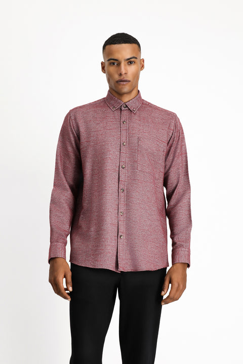 Şarap Bordo Uzun Kol Regular Fit Oduncu Spor Pamuk Düğmeli Yaka Gömlek