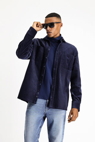  Açık Lacivert Uzun Kol Oversize Pamuk Kadife Gömlek