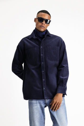  Açık Lacivert Uzun Kol Oversize Pamuk Kadife Gömlek