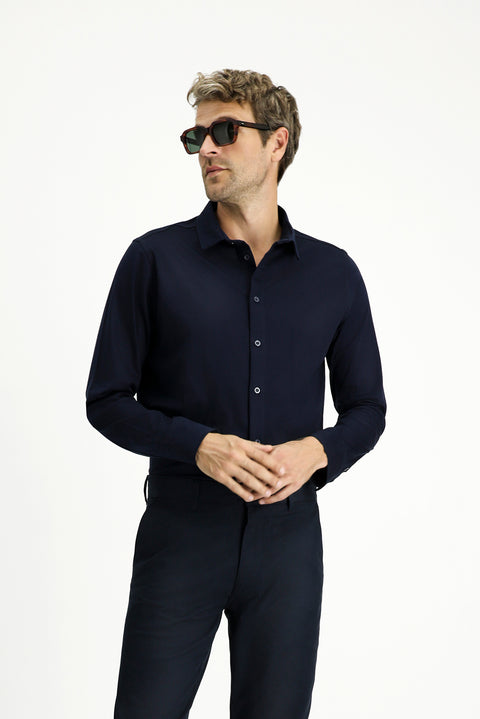 Koyu Lacivert Uzun Kol Regular Fit Pamuk Örme Gömlek