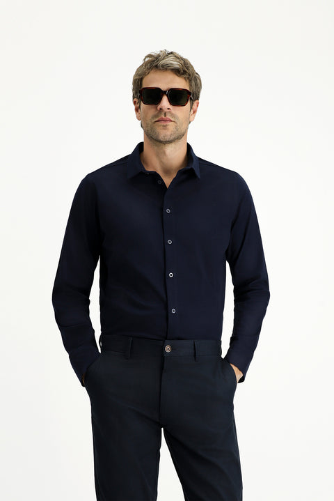 Koyu Lacivert Uzun Kol Regular Fit Pamuk Örme Gömlek