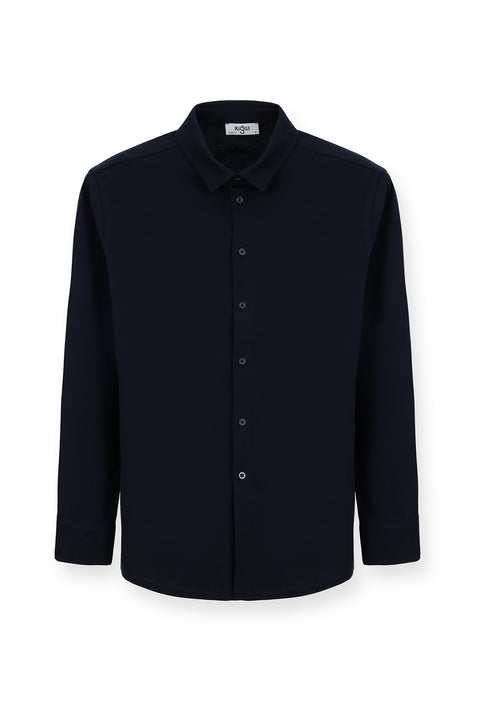 Koyu Lacivert Uzun Kol Regular Fit Pamuk Örme Gömlek