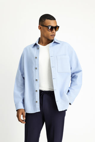  Mavi Uzun Kol Regular Fit Pamuk Denim Gömlek