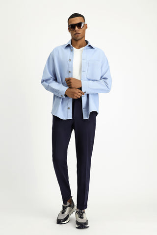  Mavi Uzun Kol Regular Fit Pamuk Denim Gömlek