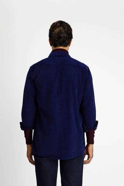 Medium Navy Long Sleeve Regular Fit Sport Button-Down Collar Cotton Velvet Shirt