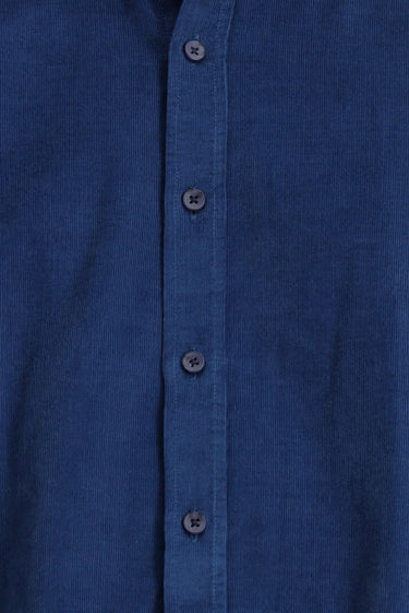 Koyu Mavi  Uzun Kol Regular Fit Spor Düğmeli Yaka Pamuk Kadife Gömlek