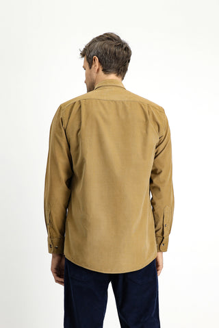  Koyu Bej Uzun Kol Regular Fit Spor Düğmeli Yaka Pamuk Kadife Gömlek