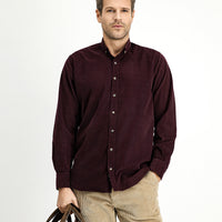 Şarap Bordo Uzun Kol Regular Fit Spor Düğmeli Yaka Pamuk Kadife Gömlek
