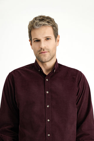  Şarap Bordo Uzun Kol Regular Fit Spor Düğmeli Yaka Pamuk Kadife Gömlek