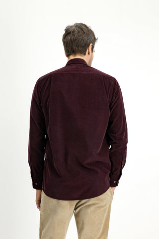  Şarap Bordo Uzun Kol Regular Fit Spor Düğmeli Yaka Pamuk Kadife Gömlek