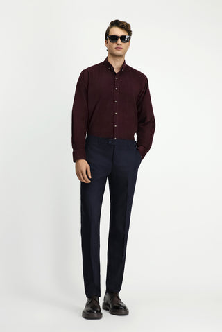  Koyu Bordo Uzun Kol Regular Fit Spor Düğmeli Yaka Pamuk Kadife Gömlek