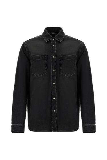 Siyah Uzun Kol Regular Fit Denim Pamuklu Gömlek