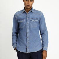 Koyu Lacivert Uzun Kol Regular Fit Pamuklu Denim Gömlek