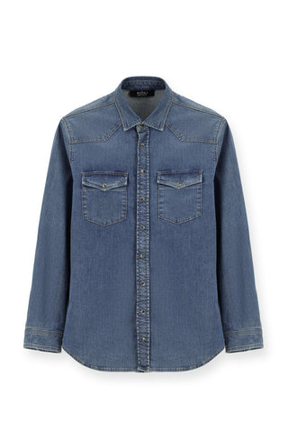  Koyu Lacivert Uzun Kol Regular Fit Pamuklu Denim Gömlek