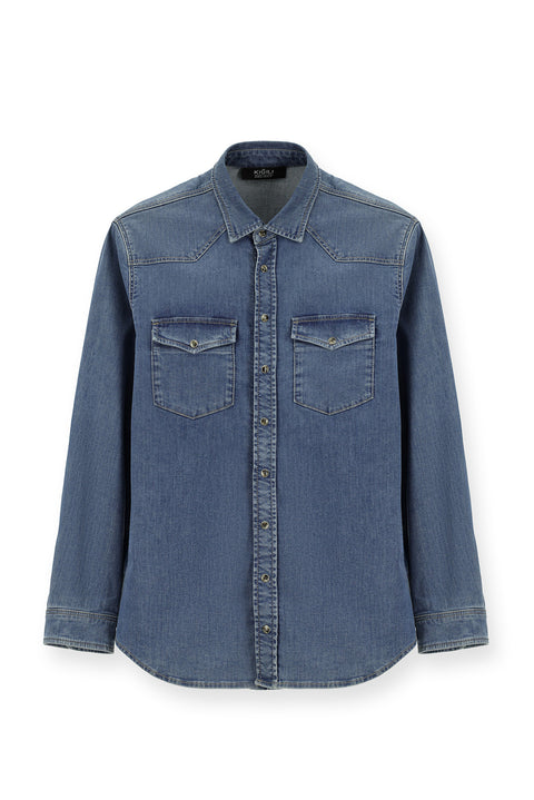 Koyu Lacivert Uzun Kol Regular Fit Pamuklu Denim Gömlek