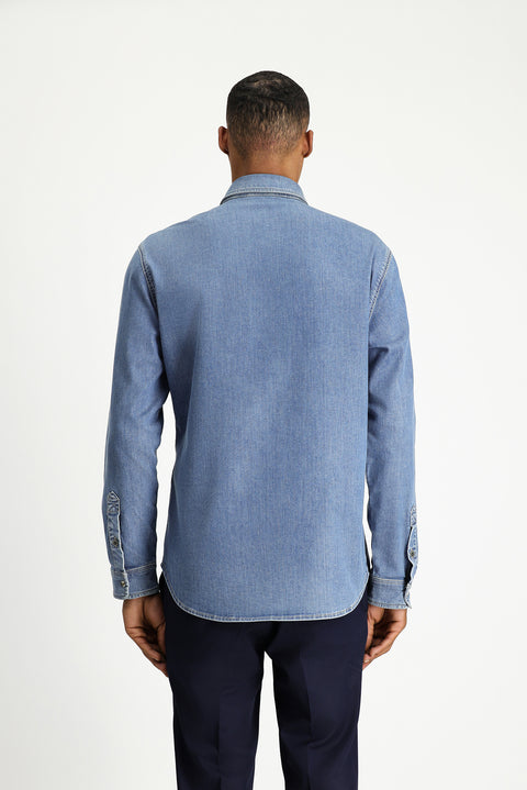 Koyu Lacivert Uzun Kol Regular Fit Pamuklu Denim Gömlek